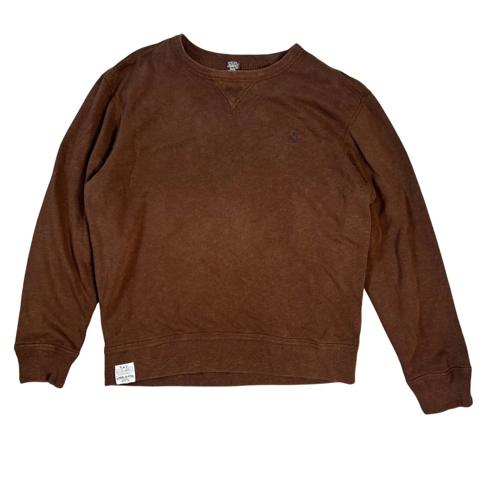 VTG Polo Ralph Lauren Sportsmans Sweatshirt Men L Brown Heritage Waffle Line 90s